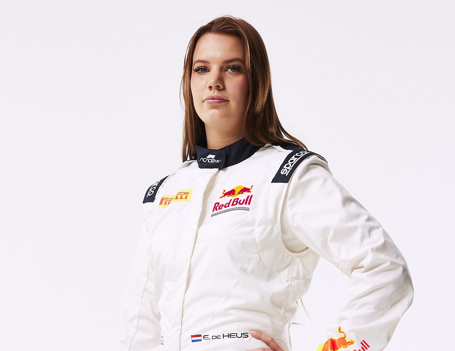 Red Bull Academy Program driver Emely De Heus seen at the brand shooting at Milton Keynes, 2024 // Sam Todd / Red Bull Content pool